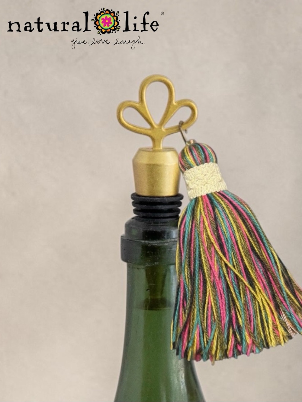 Natural Life Tassel Bottle Stopper- Rainbow